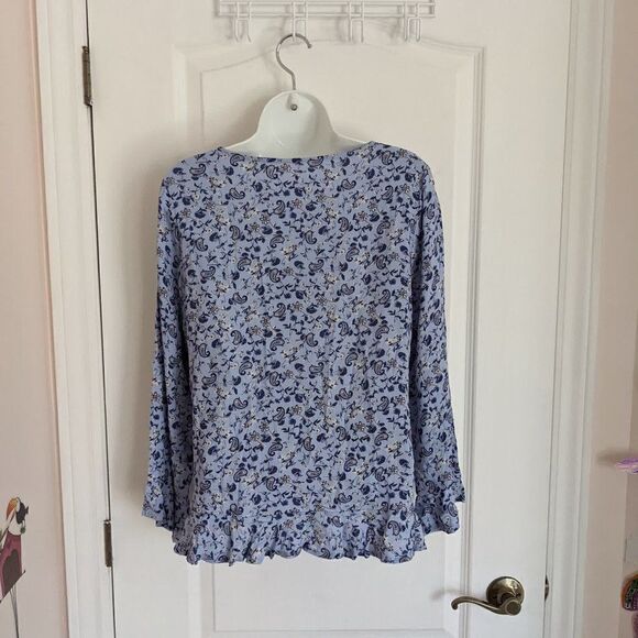 Boho Blouse Ruffled Sleeve Edge Paisley Print Blue Small @E - Picture 7 of 9